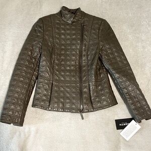 Brown Leather Quilted Jacket Women's Size XS NEW